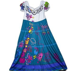 E Bei K kids Wear 150 Girls Dress 12 Encanto Blue White Floral Sweetheart Neck